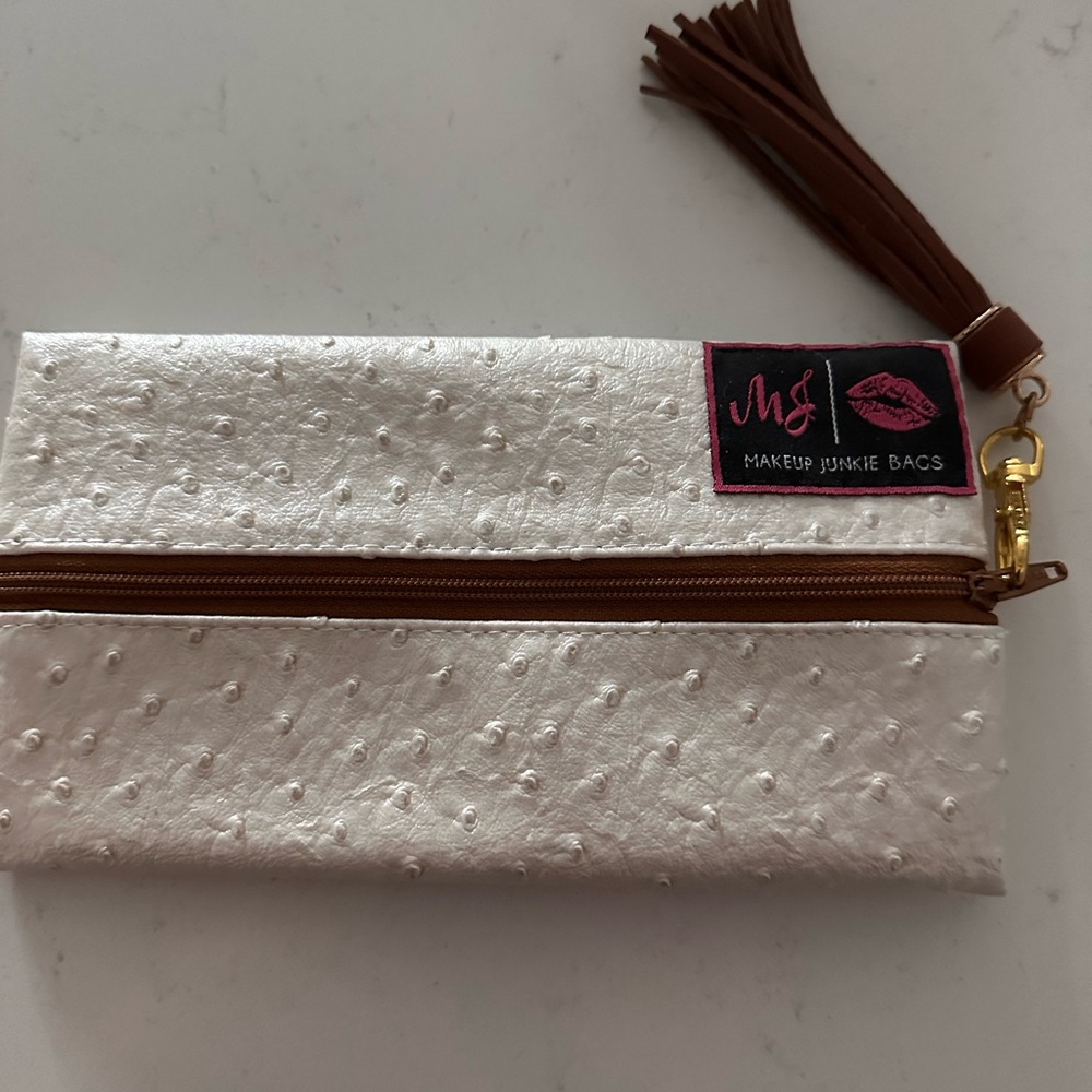 Makeup Junkie Mini White and Brown Clutch